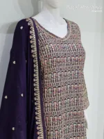 Dark Purple Embroidered Chinon Chiffon 3PC Set | Luxury Formal Wear 3592 A - Patel Brothers NX 8