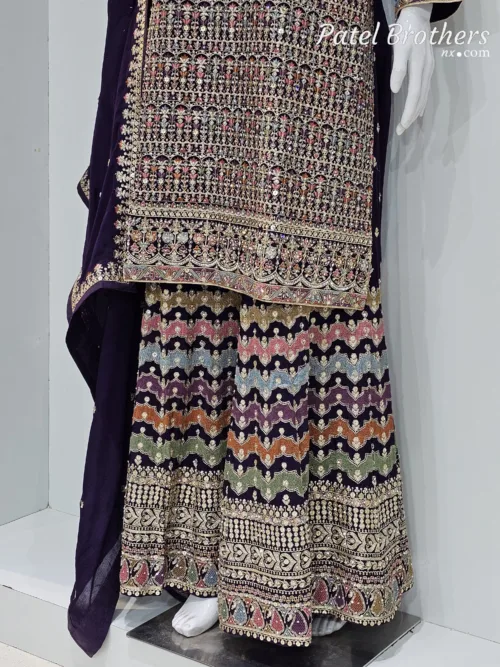 Dark Purple Embroidered Chinon Chiffon 3PC Set | Luxury Formal Wear 3592 A - Patel Brothers NX 3