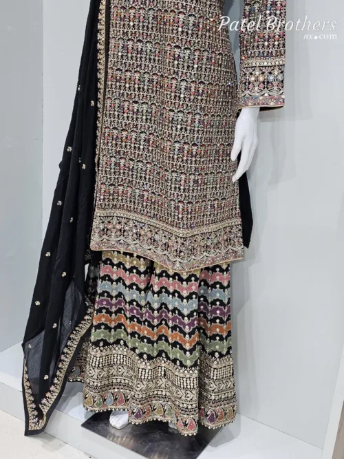Black Embroidered Chinon Chiffon 3PC Set | Luxury Formal Wear 3592 A - Patel Brothers NX 3