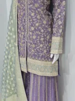 Pure Shimmer Tissue Lilac Purple Suit – Traditional Elegance with Handcrafted Details  |  3586 B - Patel Brothers NX 16