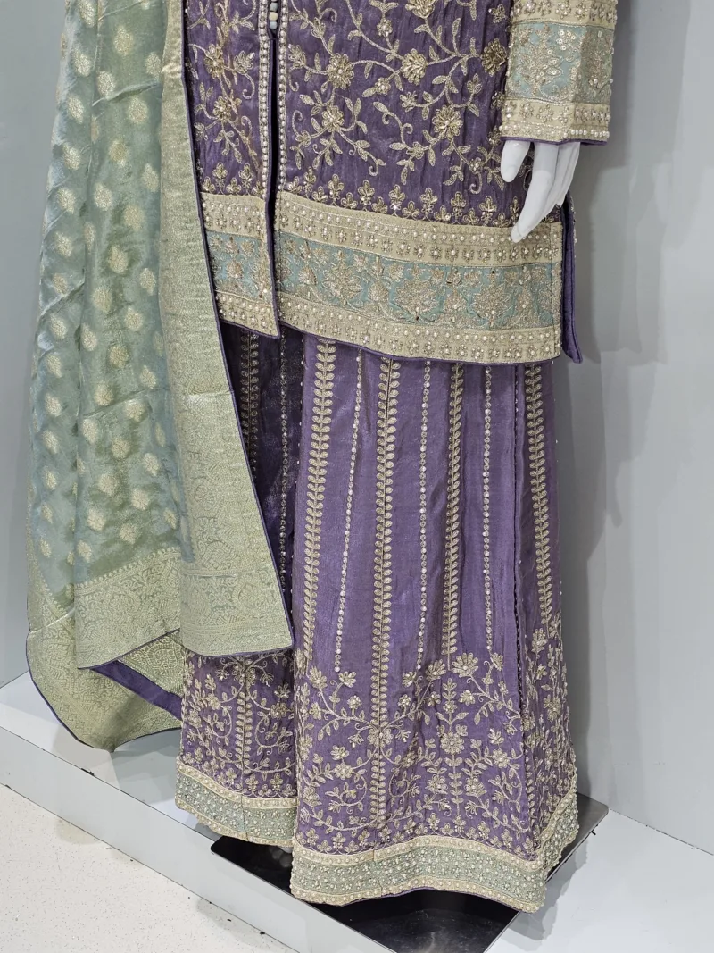 Pure Shimmer Tissue Lilac Purple Suit – Traditional Elegance with Handcrafted Details  |  3586 B - Patel Brothers NX 8