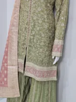 Pure Shimmer Tissue Pista Gold Suit – Traditional Elegance with Handcrafted Details  |  3586 B - Patel Brothers NX 12