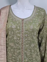Pure Shimmer Tissue Pista Gold Suit – Traditional Elegance with Handcrafted Details  |  3586 B - Patel Brothers NX 10