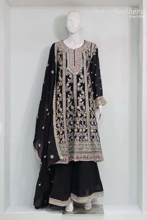 Pure Shimmer Tissue Beige Gold Suit – Traditional Elegance with Handcrafted Details  |  3586 A - Patel Brothers NX 14