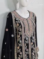 Elegant Black Pure Chinon Chiffon Embroidered Peplum Style Dress | 3236 A - Patel Brothers NX 9