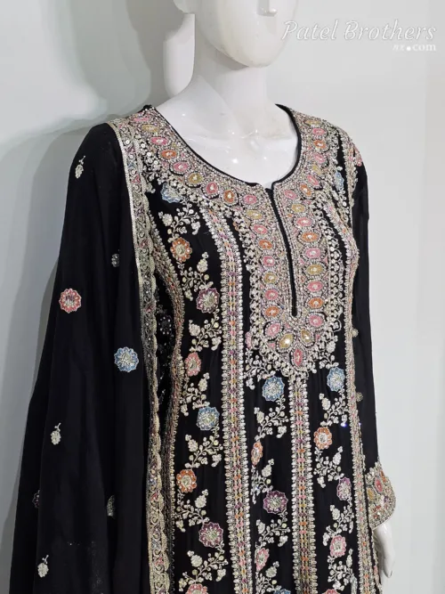Elegant Black Pure Chinon Chiffon Embroidered Peplum Style Dress | 3236 A - Patel Brothers NX 2
