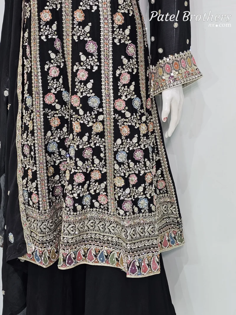 Elegant Black Pure Chinon Chiffon Embroidered Peplum Style Dress | 3236 A - Patel Brothers NX 7