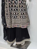 Elegant Black Pure Chinon Chiffon Embroidered Peplum Style Dress | 3236 A - Patel Brothers NX 11