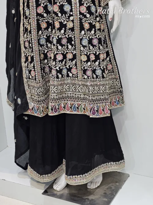 Elegant Black Pure Chinon Chiffon Embroidered Peplum Style Dress | 3236 A - Patel Brothers NX 4