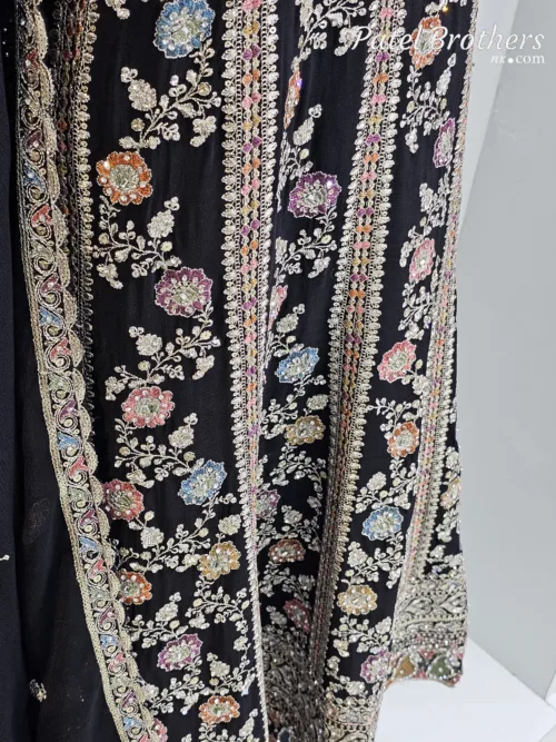Elegant Black Pure Chinon Chiffon Embroidered Peplum Style Dress | 3236 A - Patel Brothers NX 3