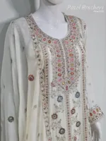 Elegant Off-White Pure Chinon Chiffon Embroidered Peplum Style Dress | 3236 B - Patel Brothers NX 10