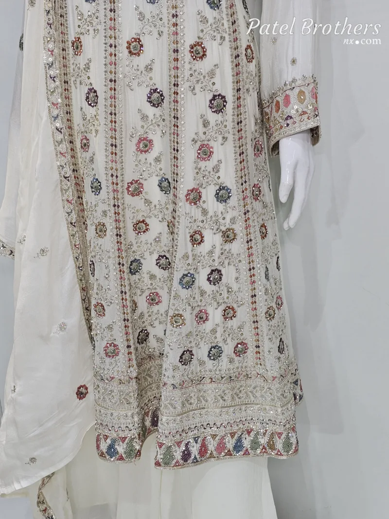 Elegant Off-White Pure Chinon Chiffon Embroidered Peplum Style Dress | 3236 B - Patel Brothers NX 5