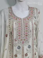 Elegant Off-White Pure Chinon Chiffon Embroidered Peplum Style Dress | 3236 B - Patel Brothers NX 8