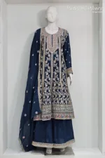 Elegant Navy Blue Pure Chinon Chiffon Embroidered Peplum Style Dress | 3236 C - Patel Brothers NX 8
