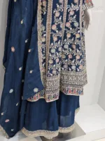 Elegant Navy Blue Pure Chinon Chiffon Embroidered Peplum Style Dress | 3236 C - Patel Brothers NX 12