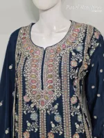 Elegant Navy Blue Pure Chinon Chiffon Embroidered Peplum Style Dress | 3236 C - Patel Brothers NX 11