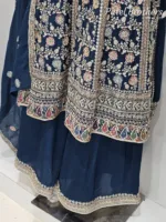 Elegant Navy Blue Pure Chinon Chiffon Embroidered Peplum Style Dress | 3236 C - Patel Brothers NX 10