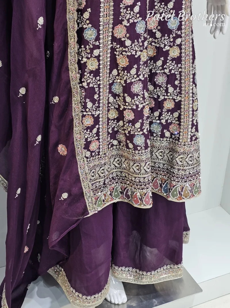 Elegant Dark Burgundy Pure Chinon Chiffon Embroidered Peplum Style Dress | 3236 D - Patel Brothers NX 8