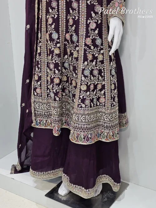 Elegant Dark Burgundy Pure Chinon Chiffon Embroidered Peplum Style Dress | 3236 D - Patel Brothers NX 4
