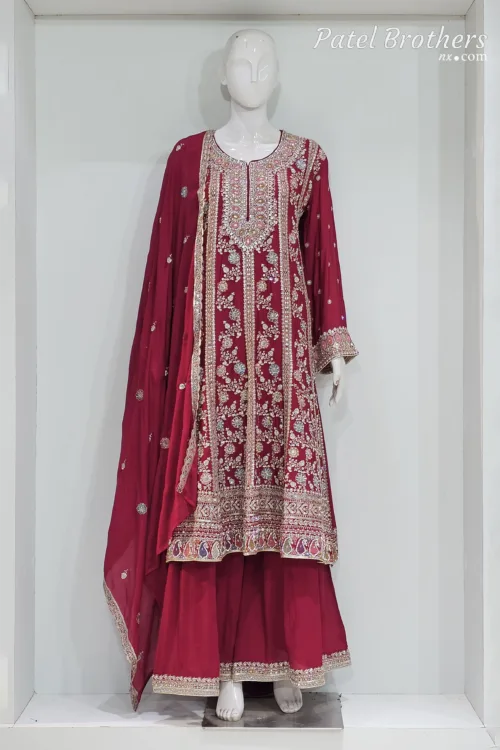 Royal Purple Pure Banarasi Muslin Silk Top and Bottom with Chiffon Dupatta | 3364 A - Patel Brothers NX 15