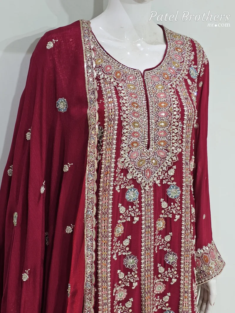 Elegant Black Pure Chinon Chiffon Embroidered Peplum Style Dress | 3236 E - Patel Brothers NX 4