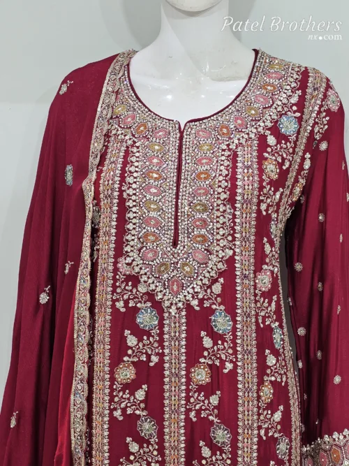 Elegant Black Pure Chinon Chiffon Embroidered Peplum Style Dress | 3236 E - Patel Brothers NX 3