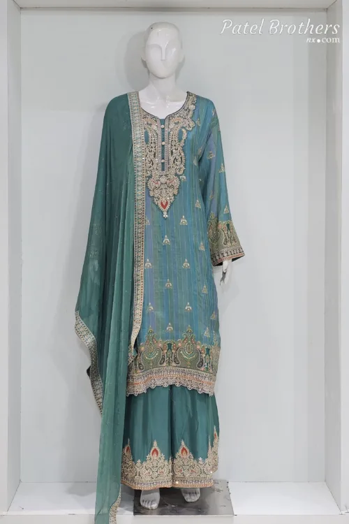 Elegant Navy Blue Pure Georgette Peplum Suit | 3542 A - Patel Brothers NX 15