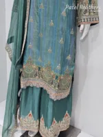 Royal Turquoise Pure Banarasi Muslin Silk Top and Bottom with Chiffon Dupatta | 3364 B - Patel Brothers NX 10