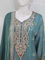 Royal Turquoise Pure Banarasi Muslin Silk Top and Bottom with Chiffon Dupatta | 3364 B - Patel Brothers NX 11