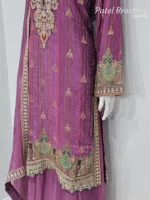 Royal Purple Pure Banarasi Muslin Silk Top and Bottom with Chiffon Dupatta | 3364 A - Patel Brothers NX 11