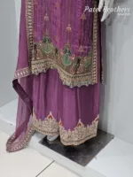 Royal Purple Pure Banarasi Muslin Silk Top and Bottom with Chiffon Dupatta | 3364 A - Patel Brothers NX 12