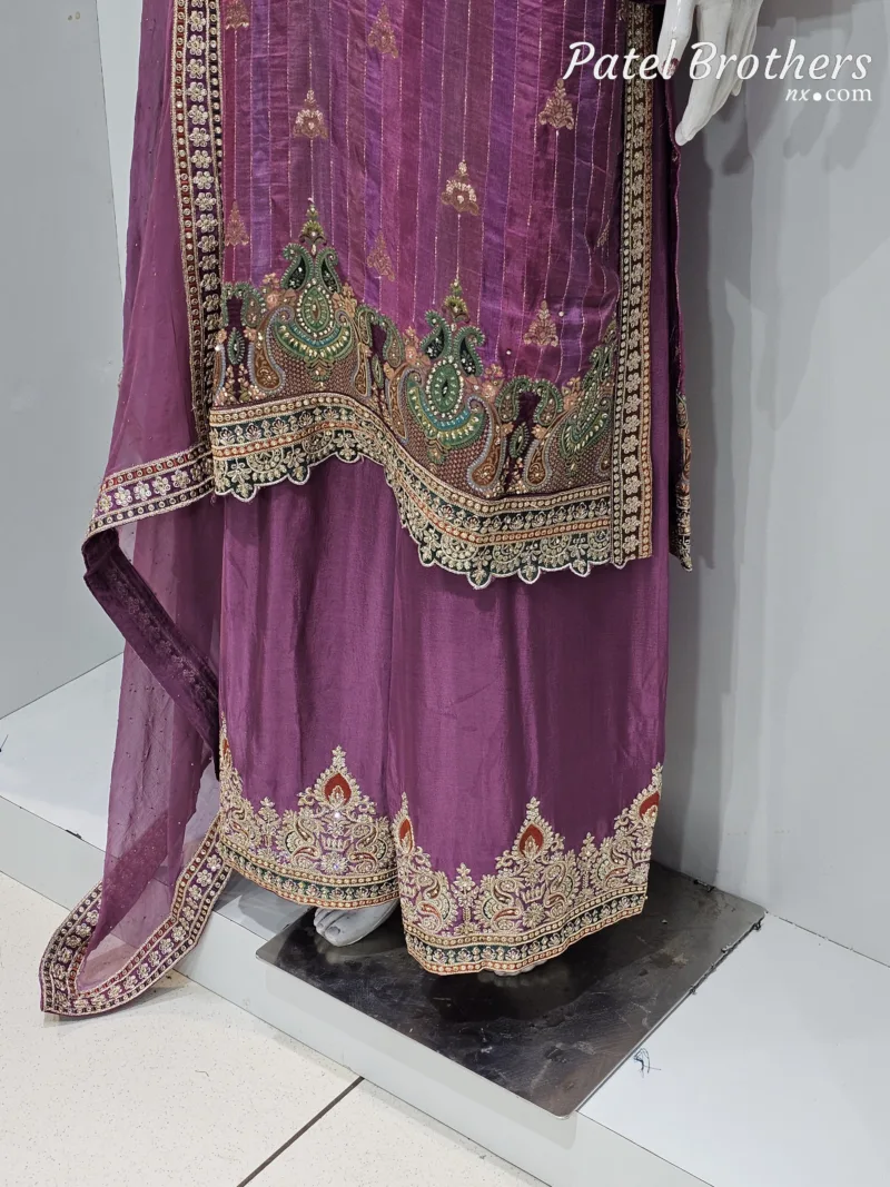 Royal Purple Pure Banarasi Muslin Silk Top and Bottom with Chiffon Dupatta | 3364 A - Patel Brothers NX 6