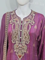 Royal Purple Pure Banarasi Muslin Silk Top and Bottom with Chiffon Dupatta | 3364 A - Patel Brothers NX 14
