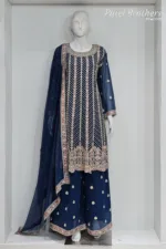 Elegant Navy Blue Pure Georgette Peplum Suit | 3542 A - Patel Brothers NX 9
