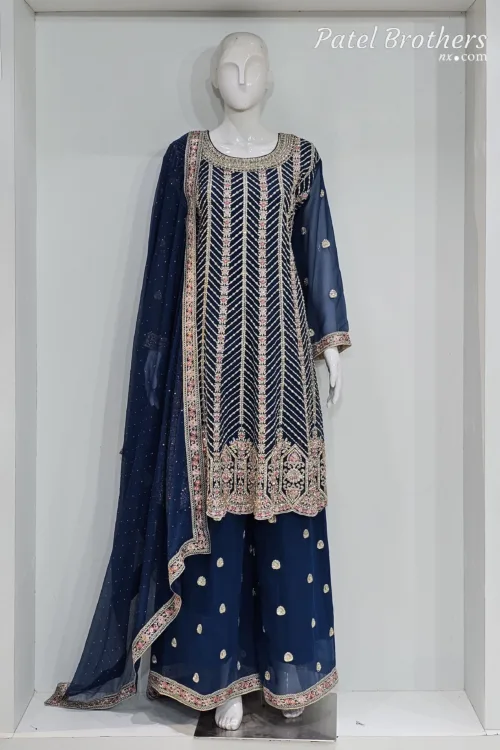 Elegant Black Pure Georgette Peplum Suit | 3542 B - Patel Brothers NX 15