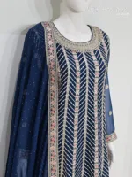 Elegant Navy Blue Pure Georgette Peplum Suit | 3542 A - Patel Brothers NX 10