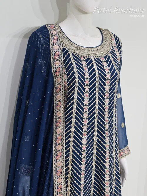 Elegant Navy Blue Pure Georgette Peplum Suit | 3542 A - Patel Brothers NX 2