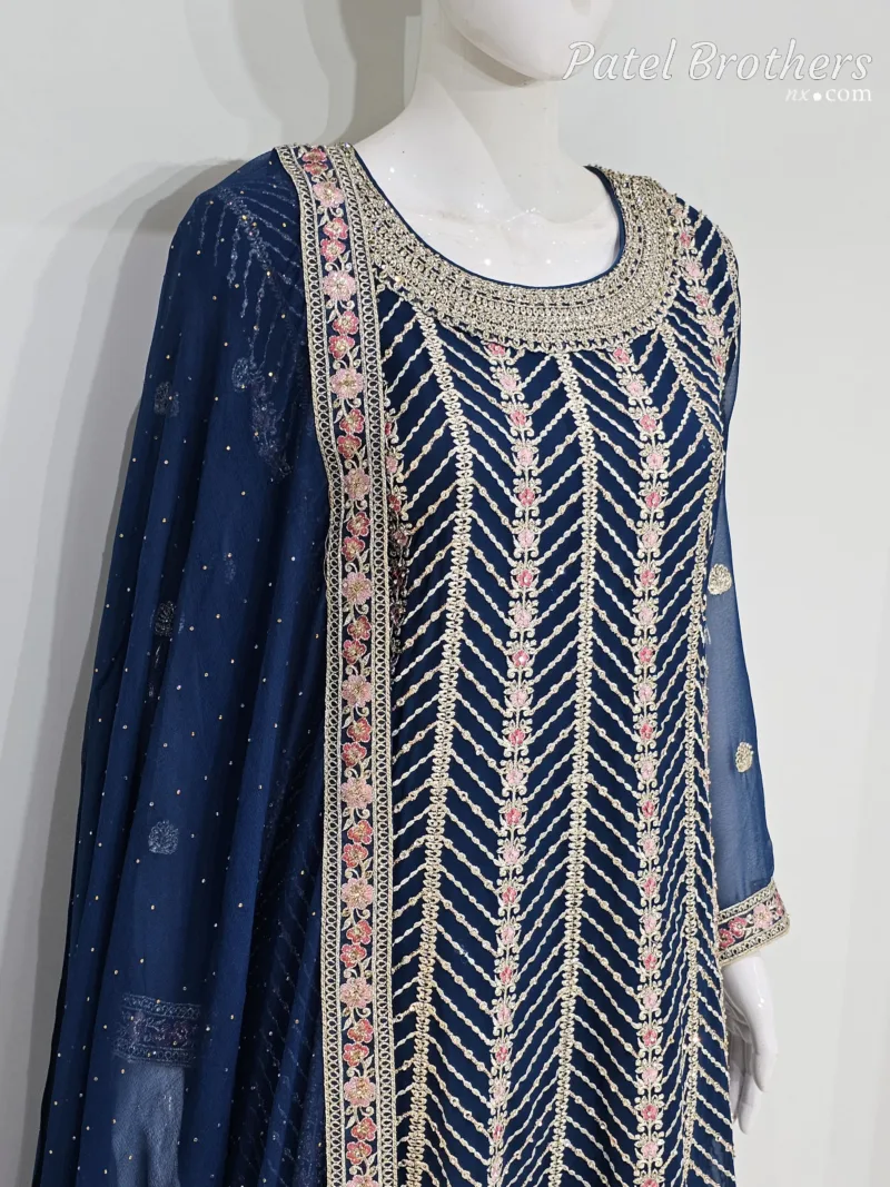 Elegant Navy Blue Pure Georgette Peplum Suit | 3542 A - Patel Brothers NX 4