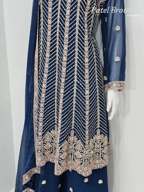 Elegant Navy Blue Pure Georgette Peplum Suit | 3542 A - Patel Brothers NX 4