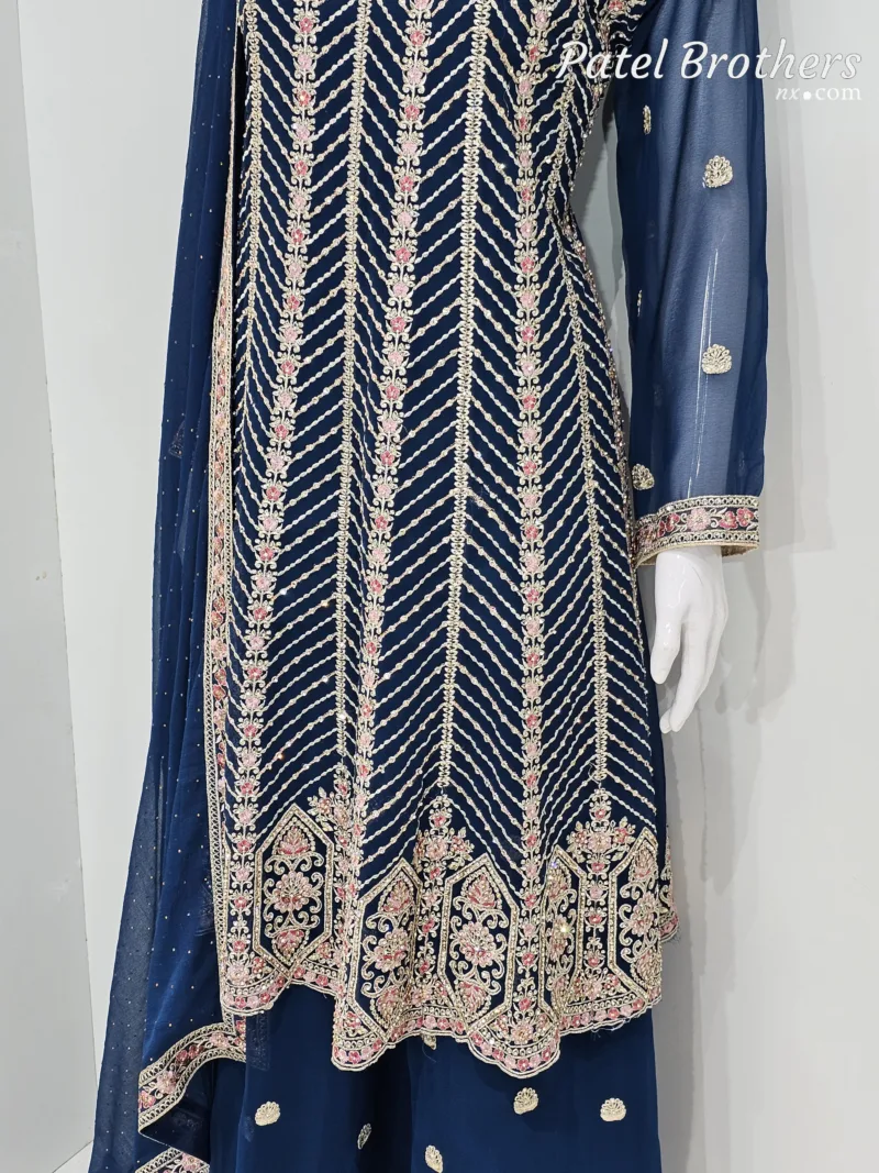 Elegant Navy Blue Pure Georgette Peplum Suit | 3542 A - Patel Brothers NX 6