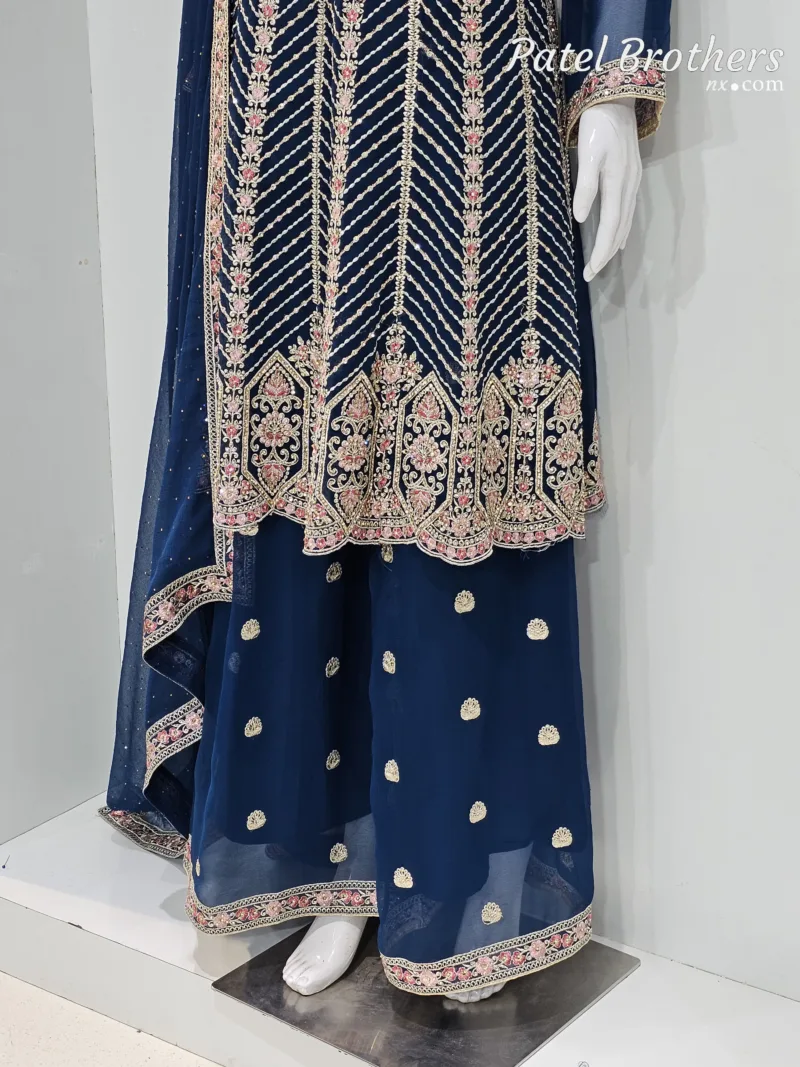 Elegant Navy Blue Pure Georgette Peplum Suit | 3542 A - Patel Brothers NX 7