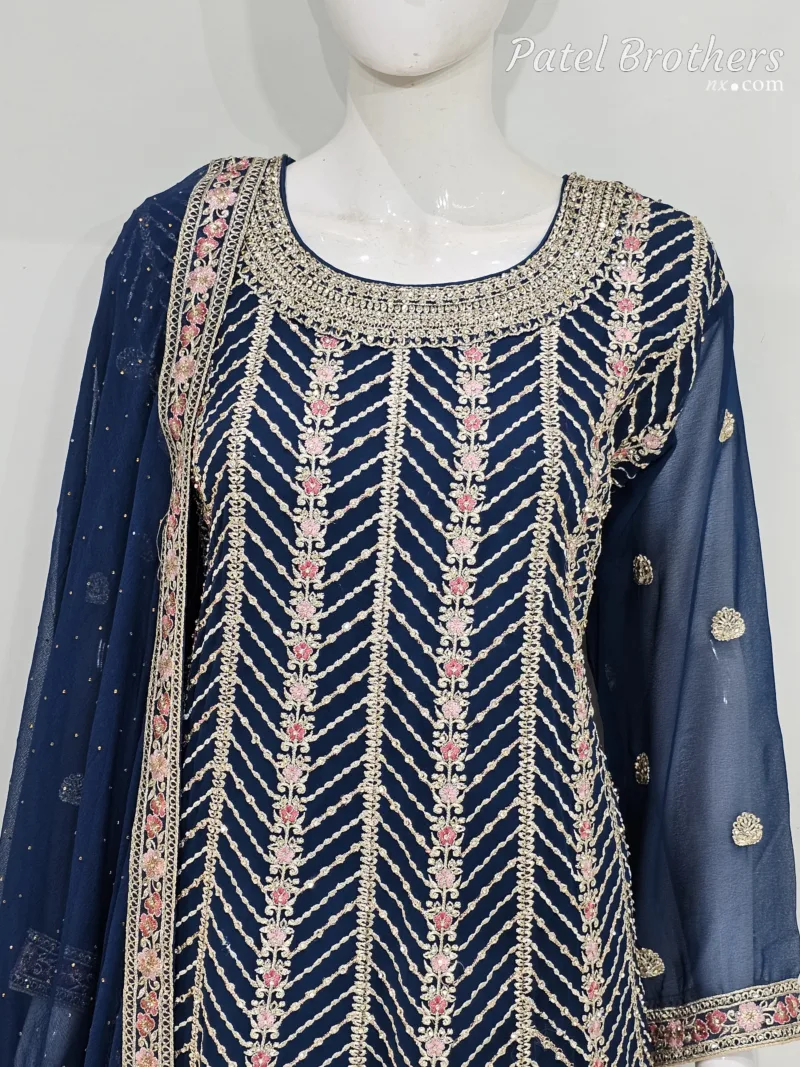 Elegant Navy Blue Pure Georgette Peplum Suit | 3542 A - Patel Brothers NX 8
