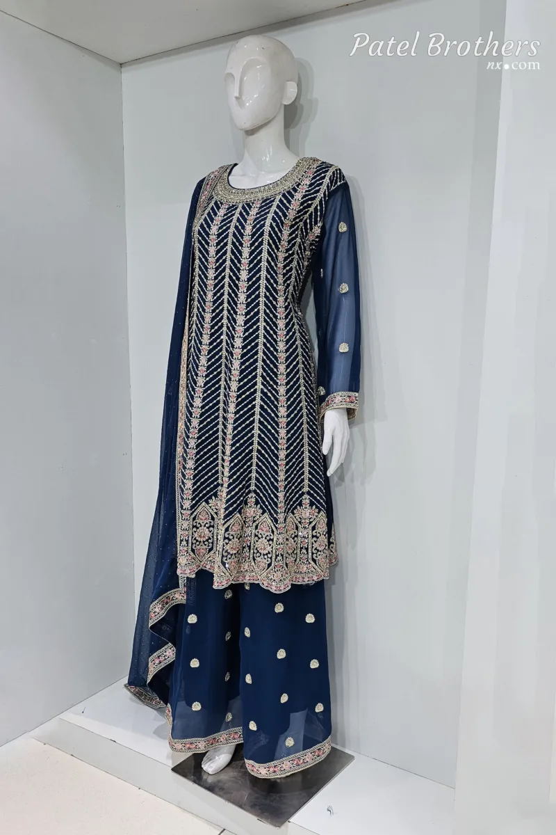 Elegant Navy Blue Pure Georgette Peplum Suit | 3542 A - Patel Brothers NX 5