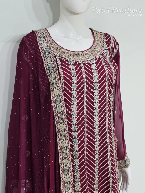 Elegant Dark Maroon Pure Georgette Peplum Suit | 3542 C - Patel Brothers NX 2