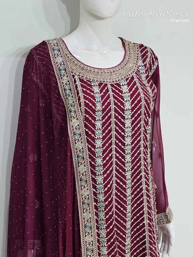 Elegant Dark Maroon Pure Georgette Peplum Suit | 3542 C - Patel Brothers NX 4