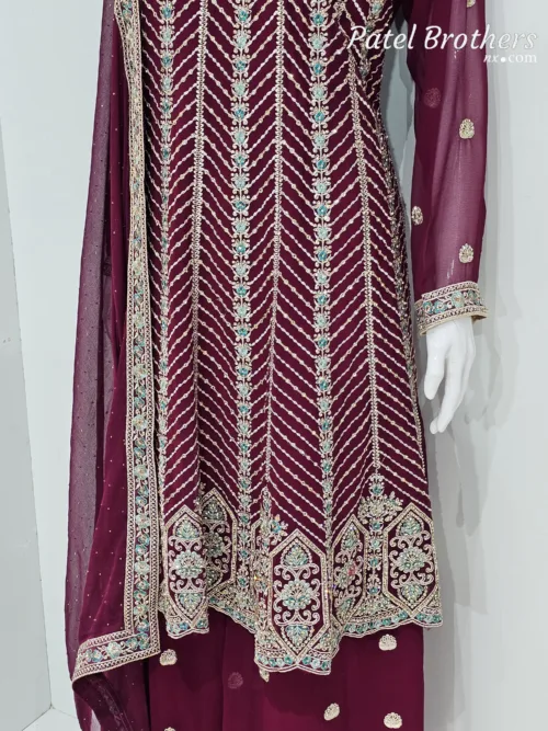 Elegant Dark Maroon Pure Georgette Peplum Suit | 3542 C - Patel Brothers NX 4