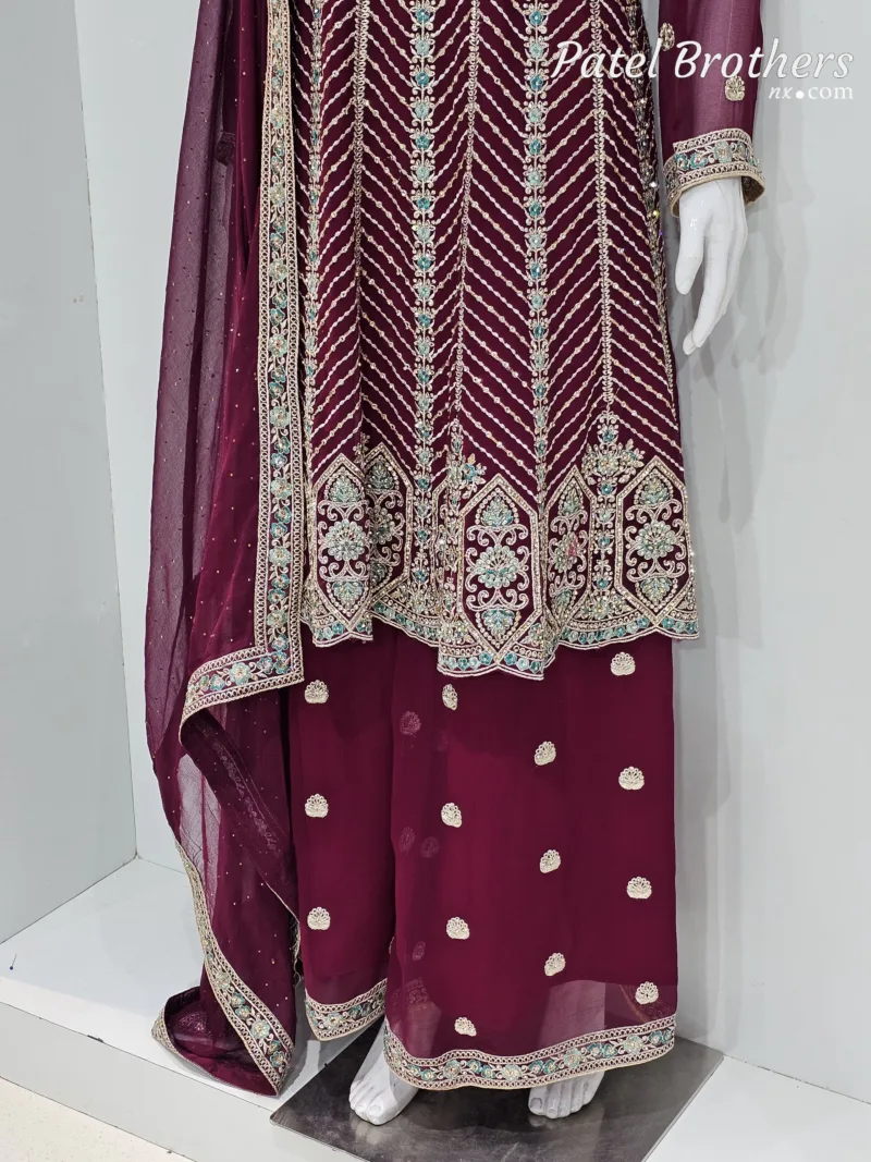 Elegant Dark Maroon Pure Georgette Peplum Suit | 3542 C - Patel Brothers NX 7