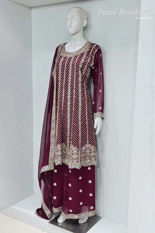 Elegant Dark Maroon Pure Georgette Peplum Suit | 3542 C - Patel Brothers NX 3