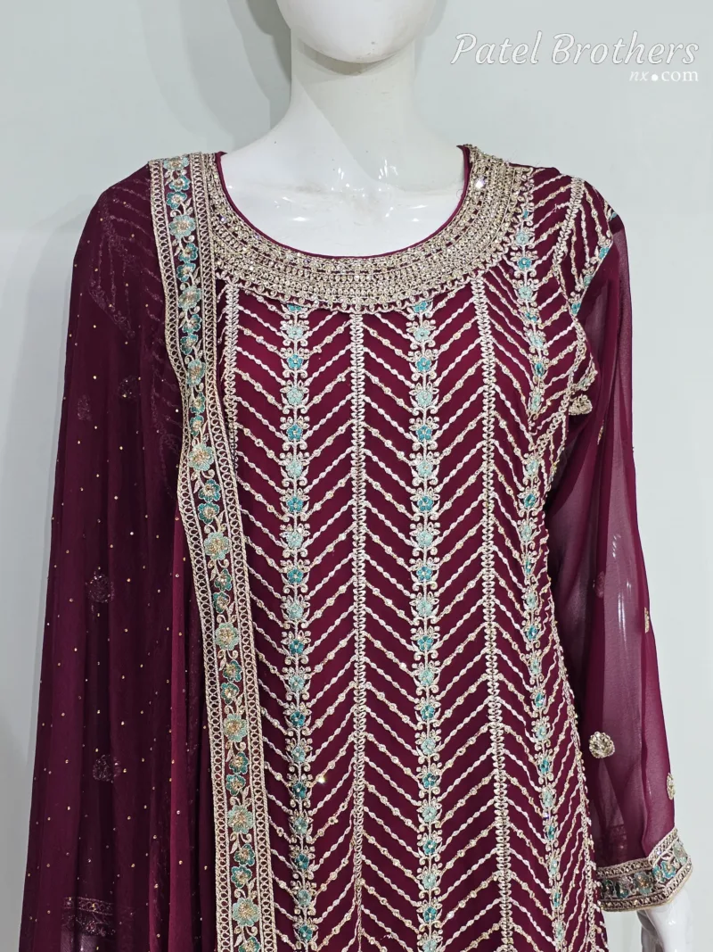 Elegant Dark Maroon Pure Georgette Peplum Suit | 3542 C - Patel Brothers NX 8