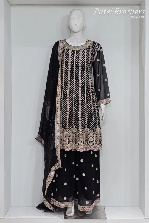 Elegant Navy Blue Pure Georgette Peplum Suit | 3542 A - Patel Brothers NX 16